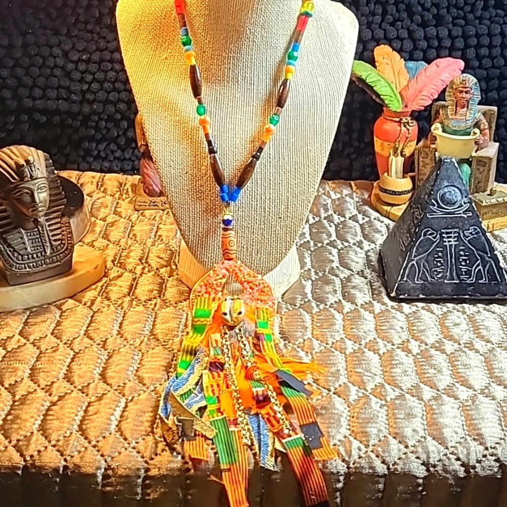 African Kente cloth necklace Bohemian style necklace